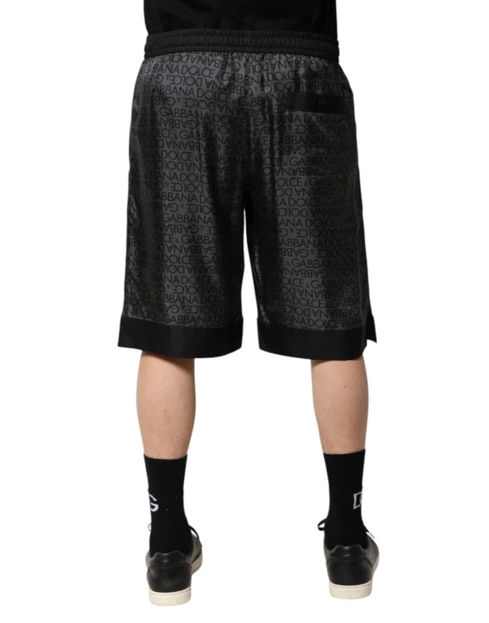 Dolce &amp; Gabbana Gray Black Silk DG Logo Men Bermuda Shorts
