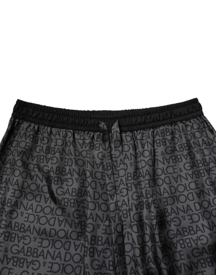 Dolce &amp; Gabbana Gray Black Silk DG Logo Men Bermuda Shorts