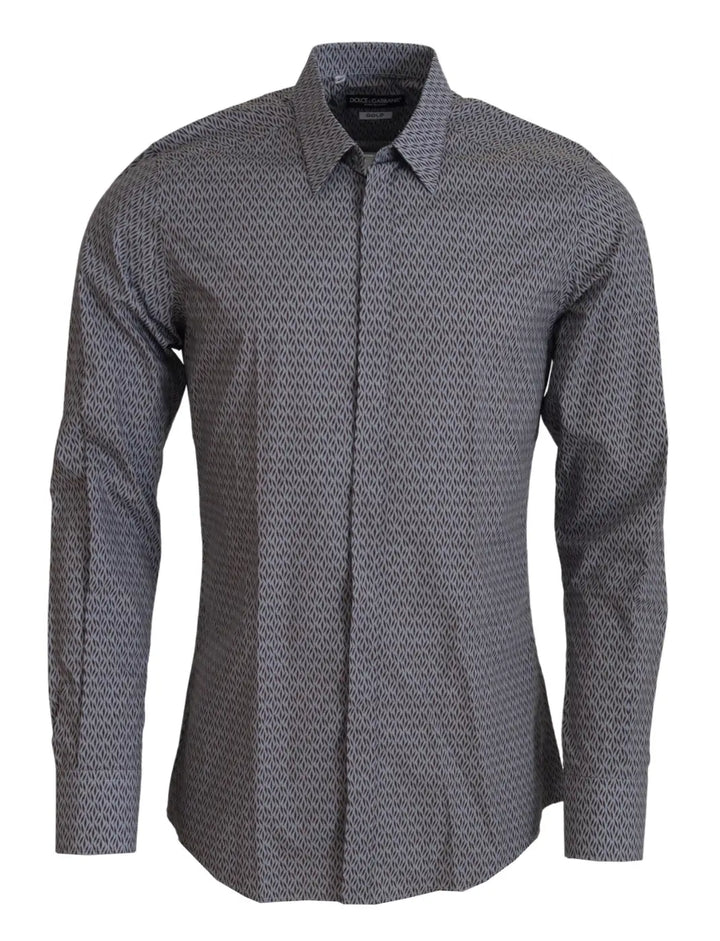 Dolce &amp; Gabbana Gray Brown Gold Slim Fit Dress Formal Shirt