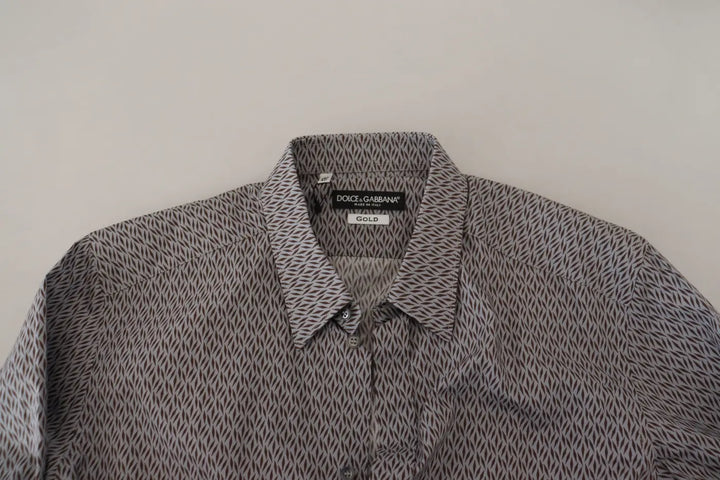 Dolce &amp; Gabbana Gray Brown Gold Slim Fit Dress Formal Shirt