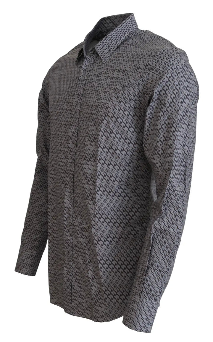 Dolce &amp; Gabbana Gray Brown Gold Slim Fit Dress Formal Shirt