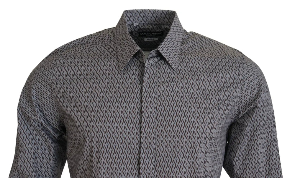 Dolce & Gabbana Gray Brown Gold Slim Fit Dress Formal Shirt