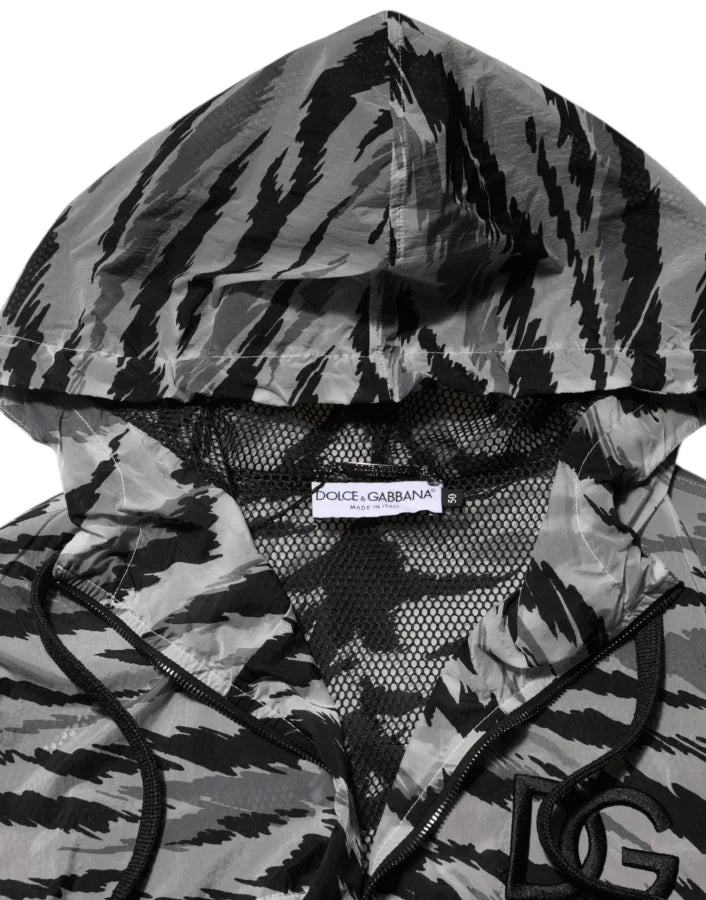 Dolce &amp; Gabbana Gray Camouflage Hooded Sweatshirt Jacket