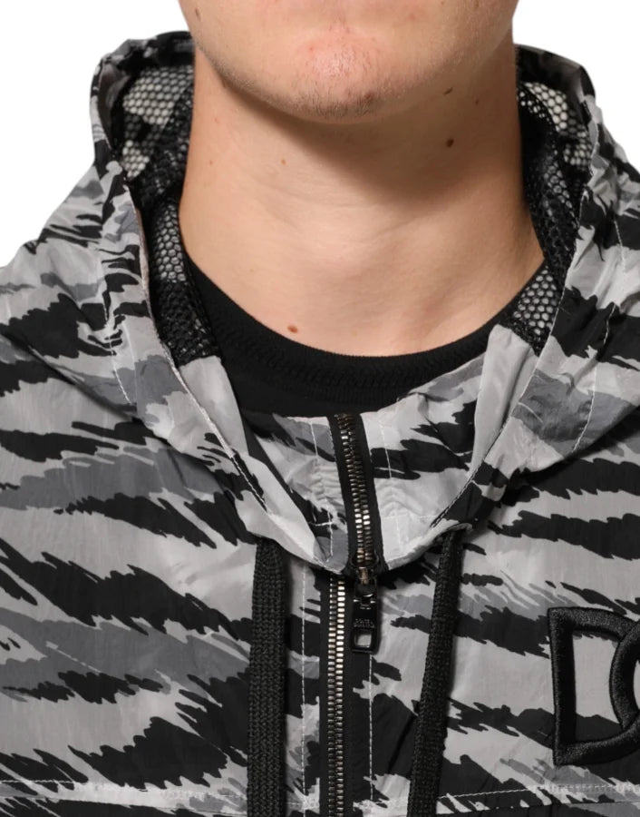 Dolce &amp; Gabbana Gray Camouflage Hooded Sweatshirt Jacket