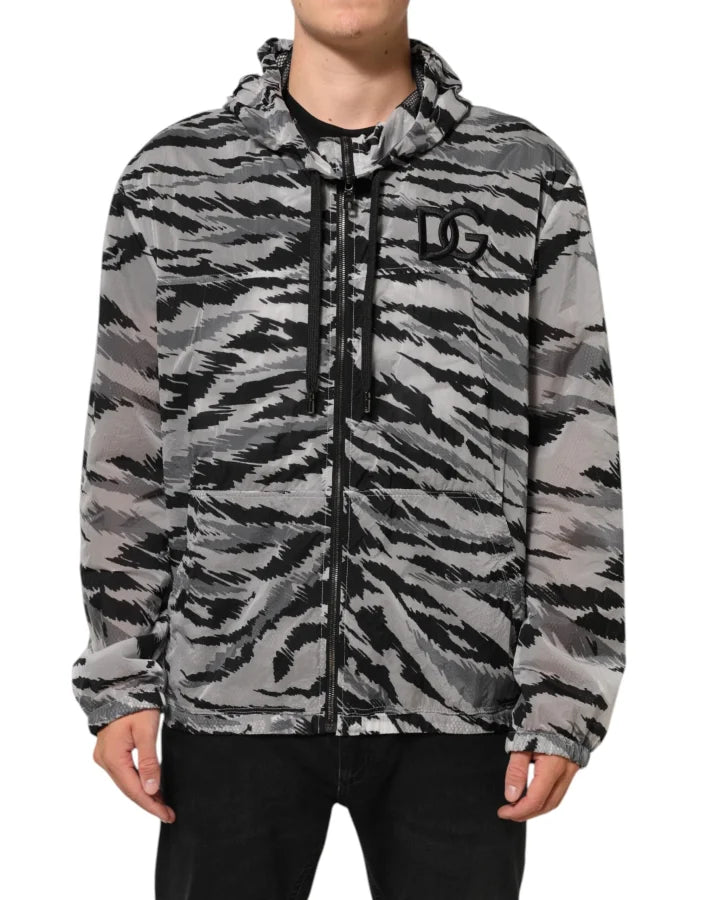 Dolce &amp; Gabbana Gray Camouflage Hooded Sweatshirt Jacket