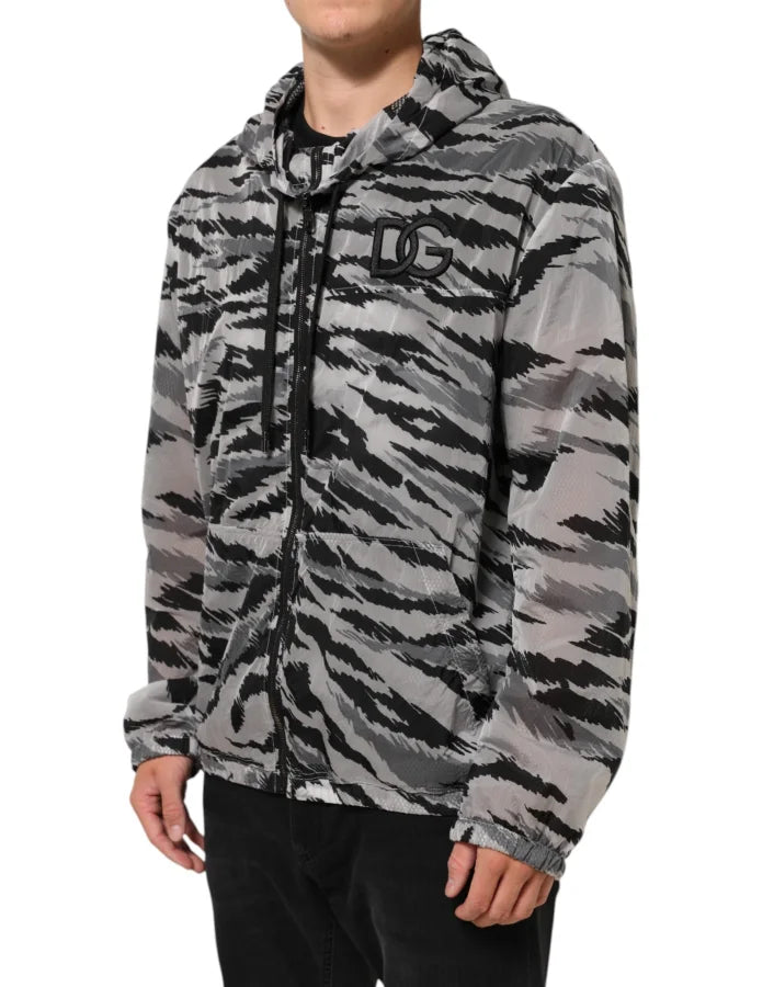 Dolce &amp; Gabbana Gray Camouflage Hooded Sweatshirt Jacket