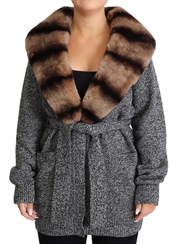 Dolce &amp; Gabbana Wrap Coats - Gray Cardigan Fur Coat Cashmere Jacket