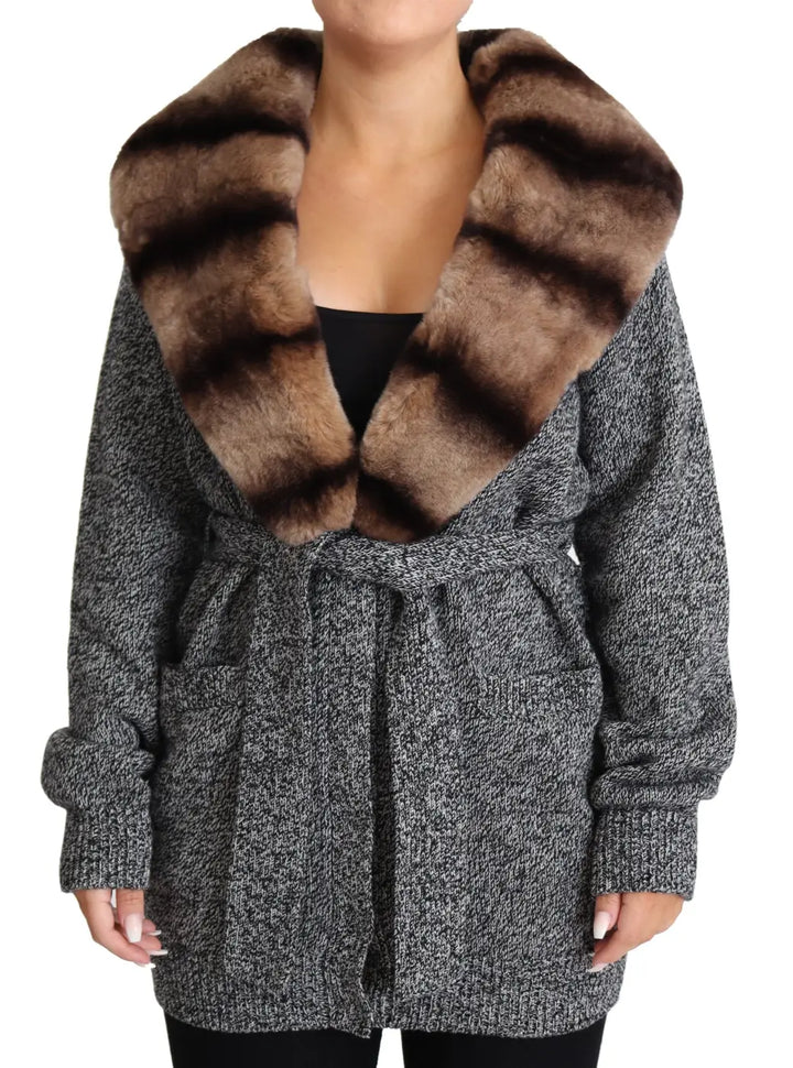 Dolce &amp; Gabbana Gray Cardigan Fur Coat Cashmere Jacket