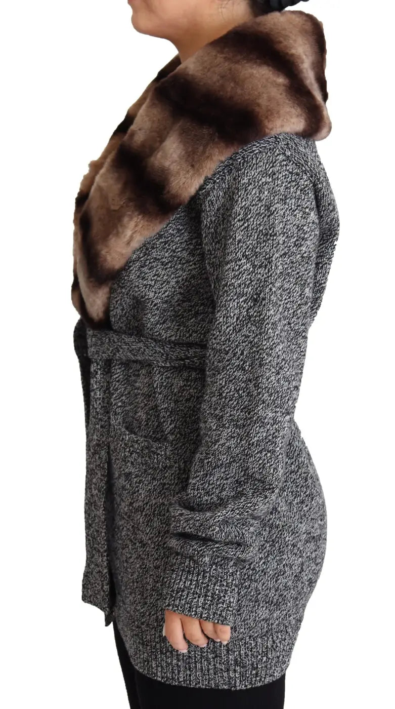 Dolce &amp; Gabbana Gray Cardigan Fur Coat Cashmere Jacket