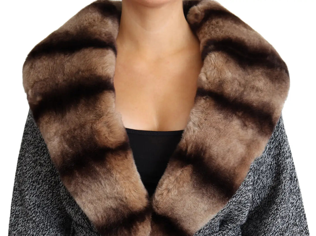 Dolce &amp; Gabbana Gray Cardigan Fur Coat Cashmere Jacket