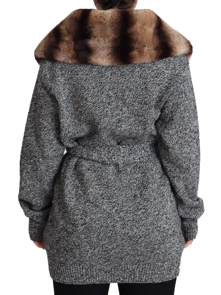Dolce &amp; Gabbana Gray Cardigan Fur Coat Cashmere Jacket