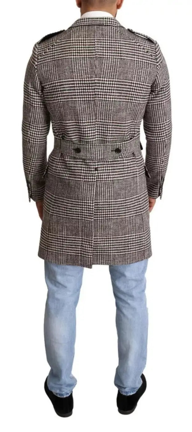 Dolce &amp; Gabbana Gray Check Plaid Long Trench Coat Jacket