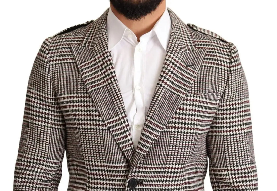 Dolce &amp; Gabbana Gray Check Plaid Long Trench Coat Jacket