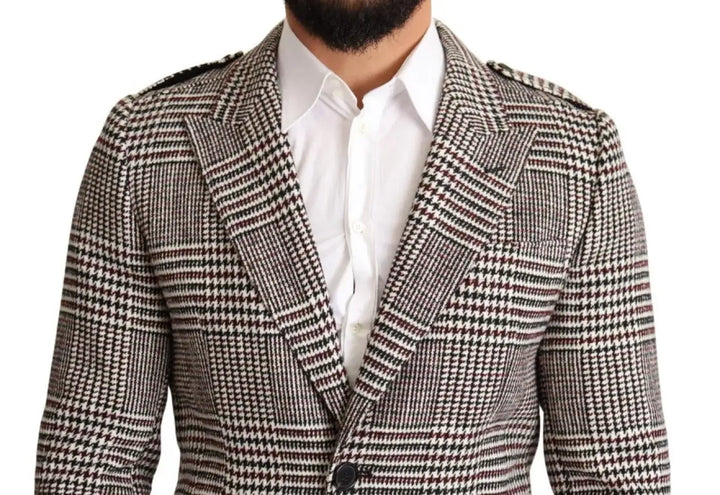 Dolce &amp; Gabbana Gray Check Plaid Long Trench Coat Jacket