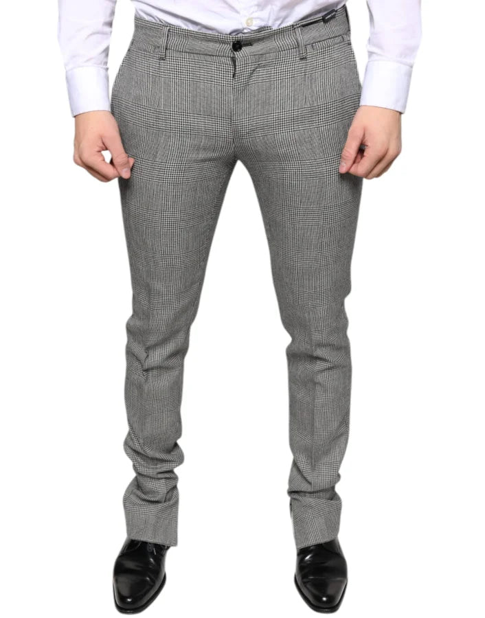 Dolce &amp; Gabbana Gray Check Tartan Wool Skinny Pants