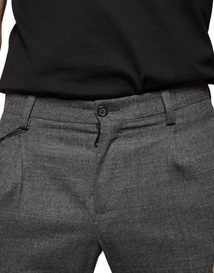 Dolce &amp; Gabbana Gray Check Tartan Wool Skinny Pants
