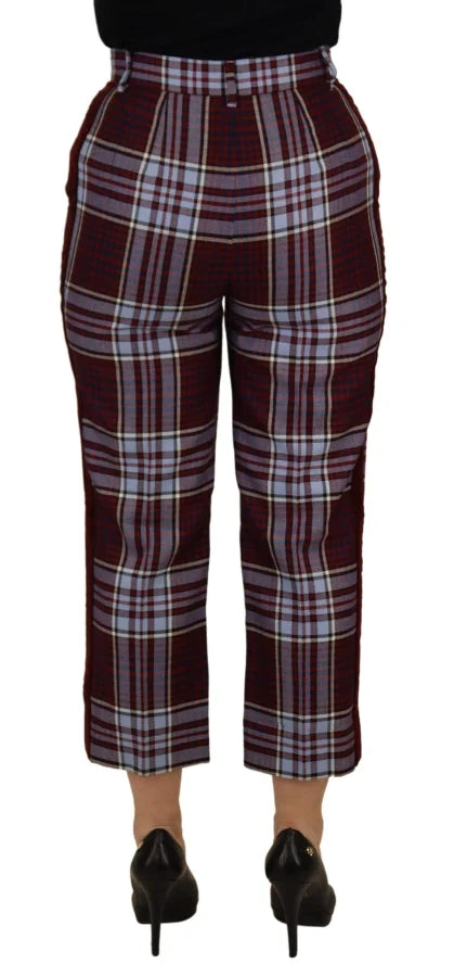Dolce &amp; Gabbana Gray Checked High Waist Cropped Trouser Pants