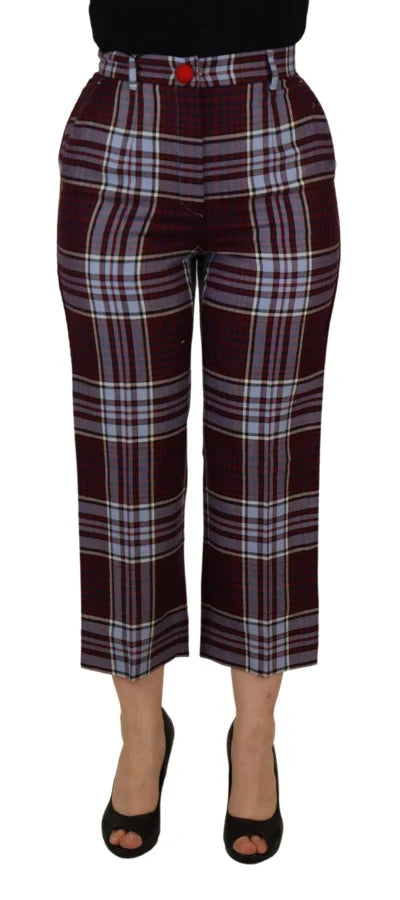 Dolce &amp; Gabbana Gray Checked High Waist Cropped Trouser Pants