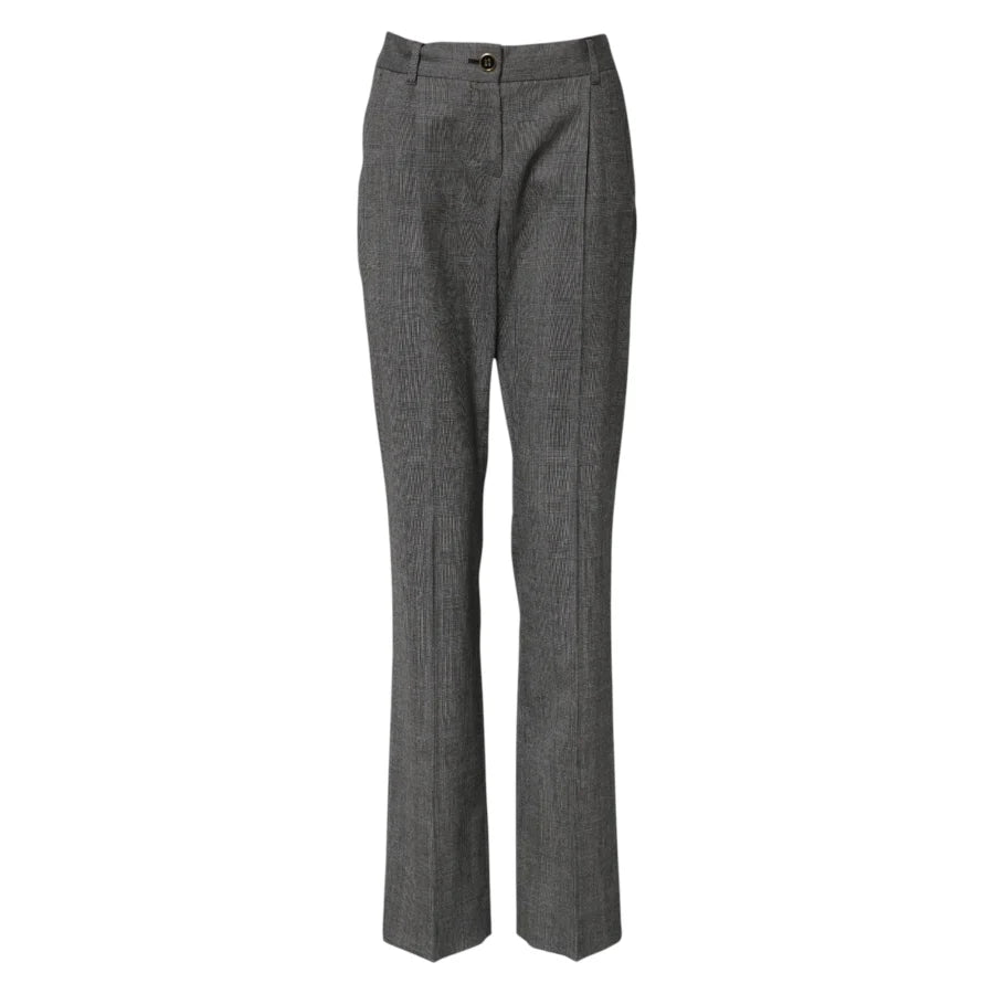 Dolce &amp; Gabbana Gray Checkered High Waist Flared Pants