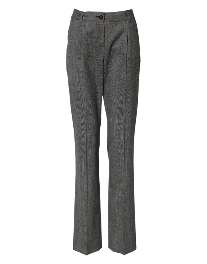 Dolce &amp; Gabbana Gray Checkered High Waist Flared Pants