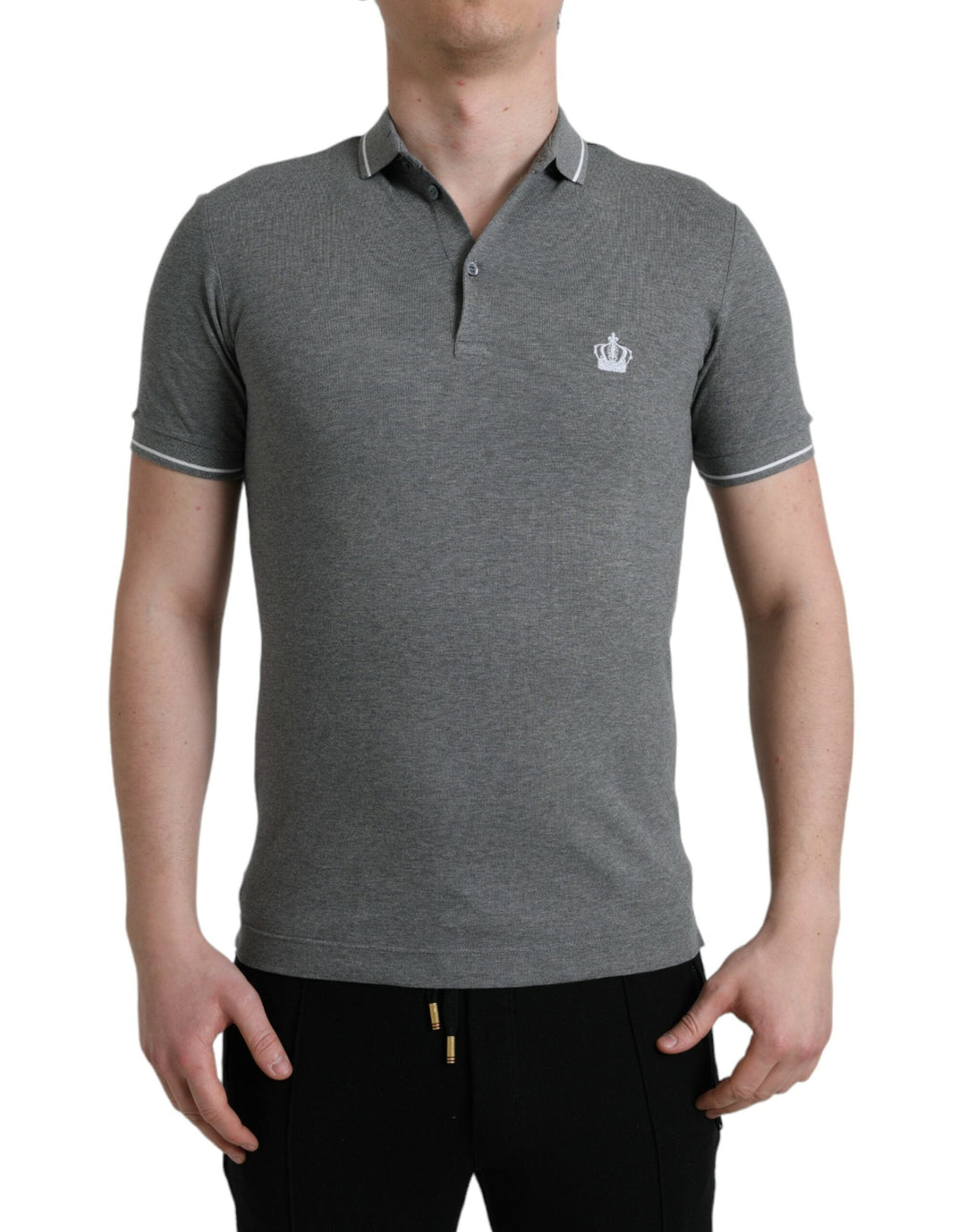 Dolce &amp; Gabbana Gray Collared Short Sleeve Crown T-shirt