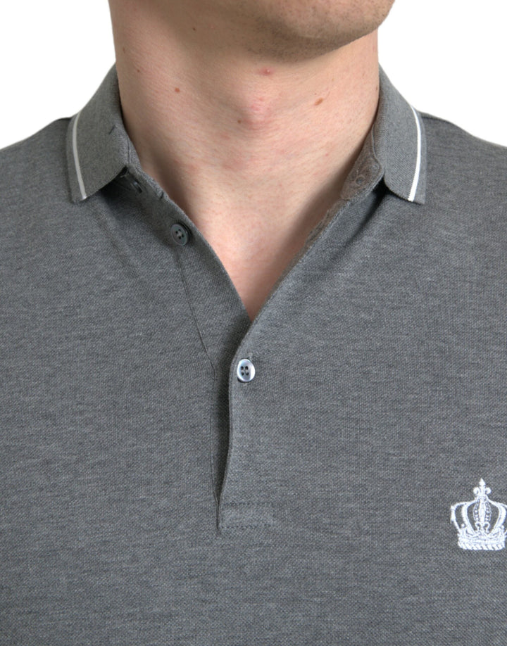 Dolce &amp; Gabbana Gray Collared Short Sleeve Crown T-shirt