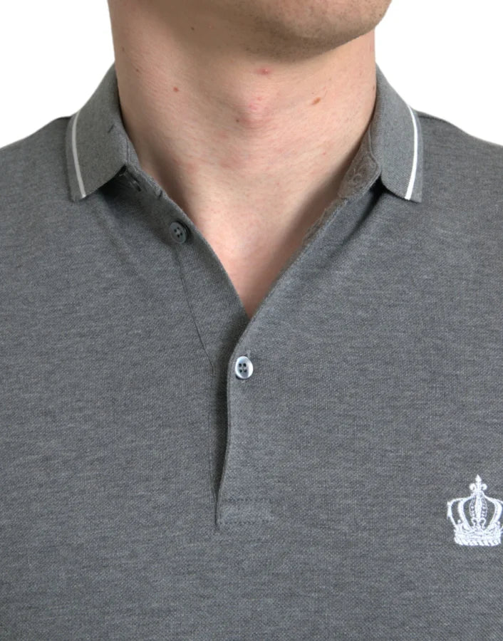 Dolce &amp; Gabbana Gray Collared Short Sleeve Crown T-shirt