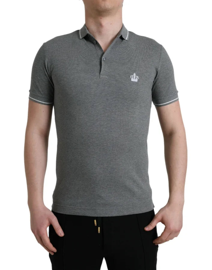 Dolce &amp; Gabbana Gray Collared Short Sleeve Crown T-shirt