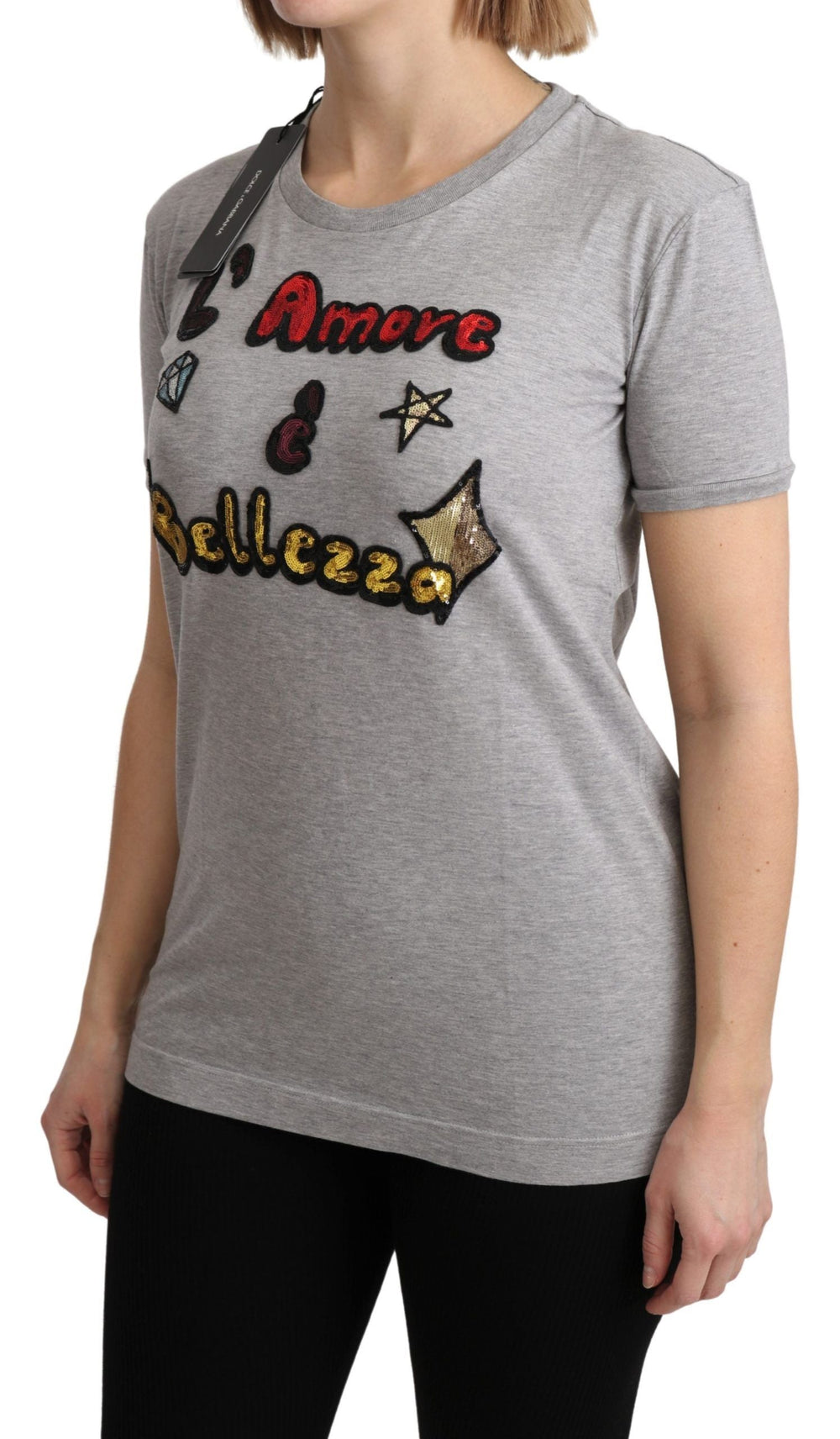 Dolce & Gabbana - Gray Cotton Amore e Bellezza Top T-shirt