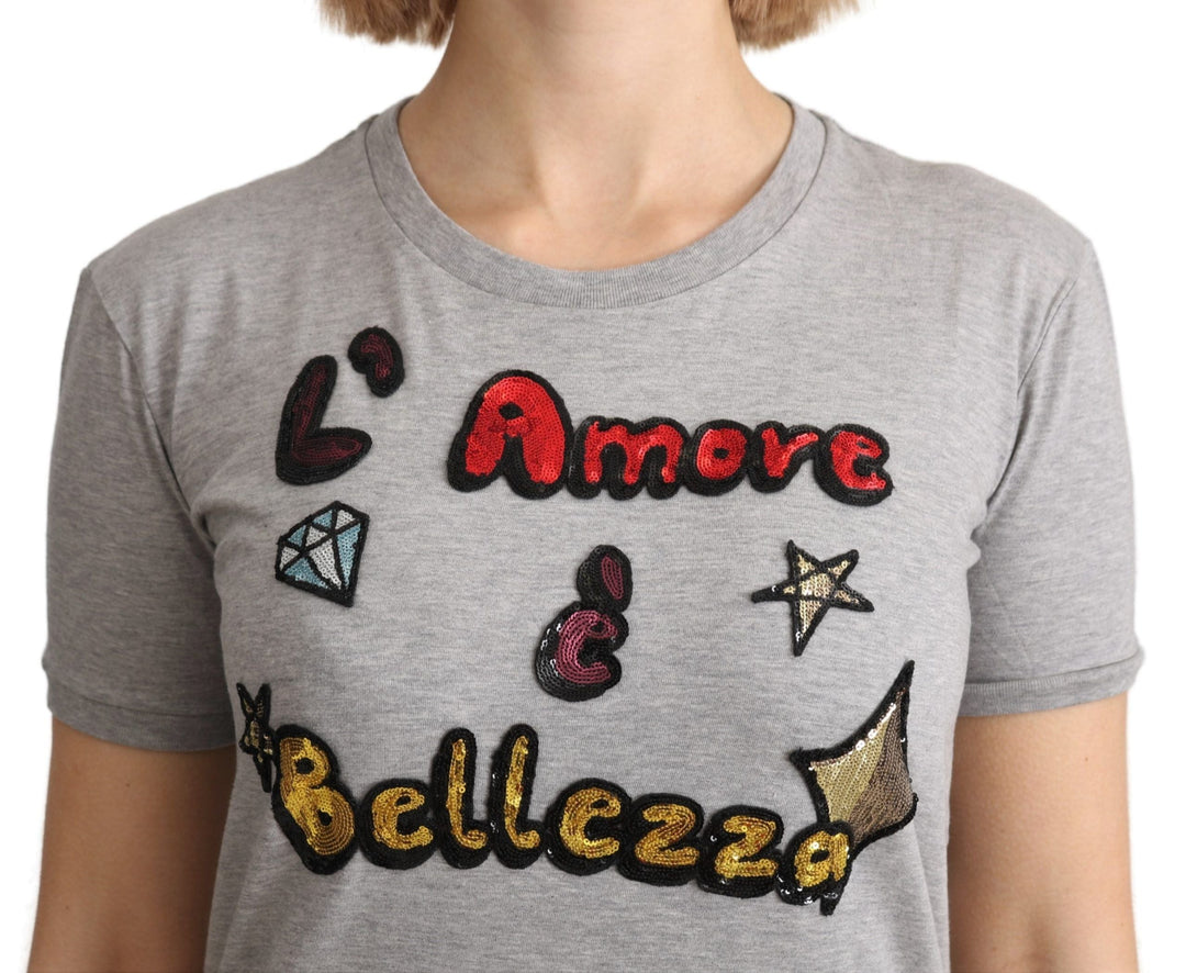 Dolce &amp; Gabbana - Gray Cotton Amore e Bellezza Top T-shirt