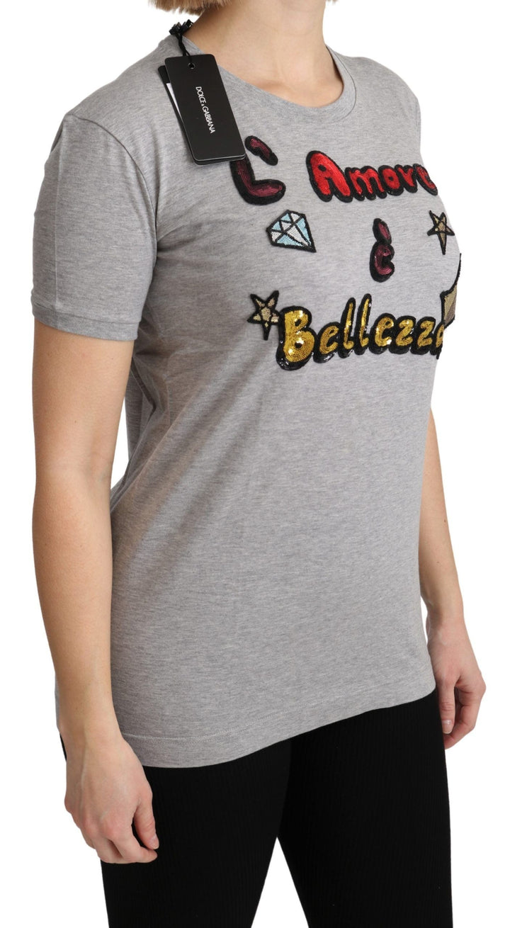 Dolce &amp; Gabbana - Gray Cotton Amore e Bellezza Top T-shirt