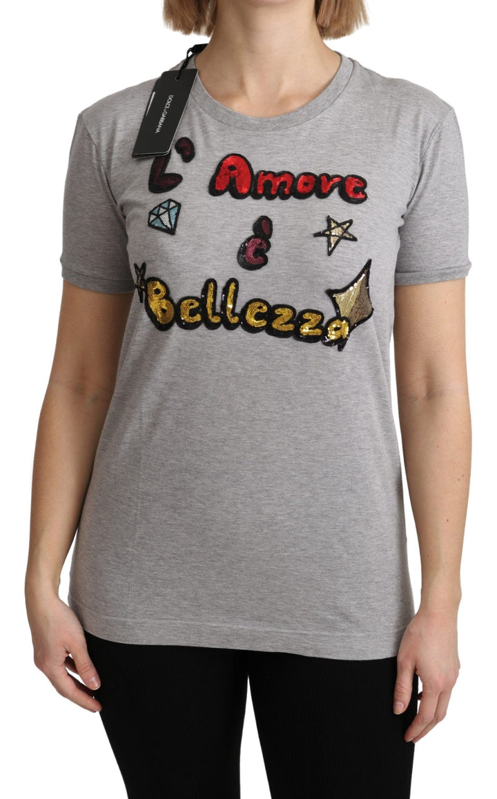 Dolce &amp; Gabbana - Gray Cotton Amore e Bellezza Top T-shirt