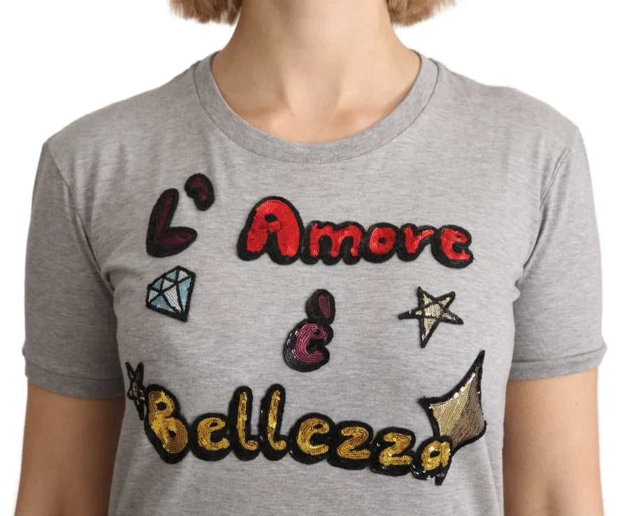 Dolce &amp; Gabbana Gray Cotton Amore e Bellezza Top T-shirt