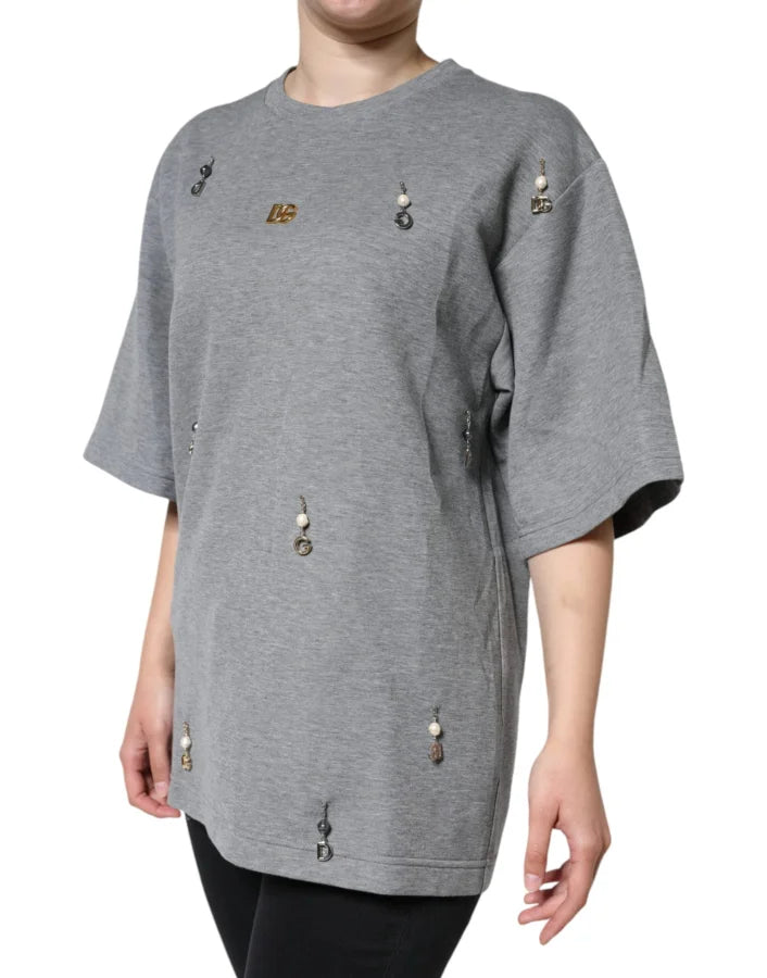Dolce &amp; Gabbana Gray Cotton Blend Embellished Tee T-shirt