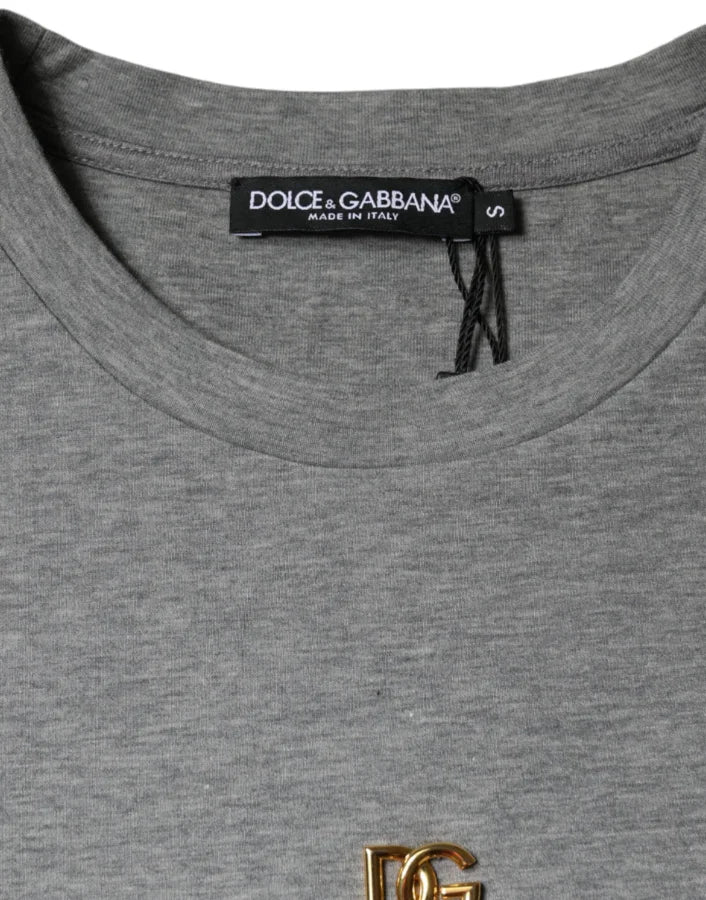 Dolce &amp; Gabbana Gray Cotton Blend Embellished Tee T-shirt