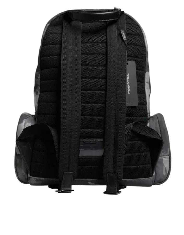 Dolce &amp; Gabbana Gray Cotton Camouflage Logo Plaque Backpack Bag