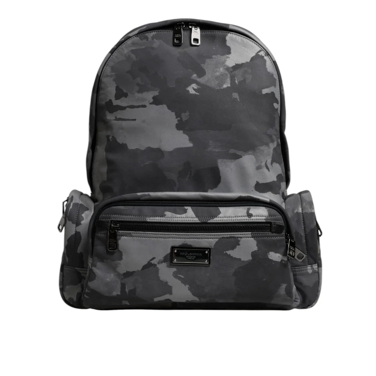 Dolce & Gabbana Gray Cotton Camouflage Logo Plaque Backpack Bag