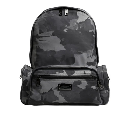 Dolce & Gabbana Gray Cotton Camouflage Logo Plaque Backpack Bag