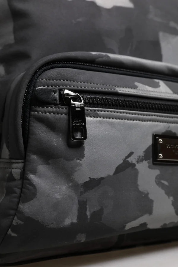 Dolce &amp; Gabbana Gray Cotton Camouflage Logo Plaque Backpack Bag