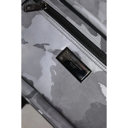 Dolce & Gabbana Gray Cotton Camouflage Logo Plaque Backpack Bag
