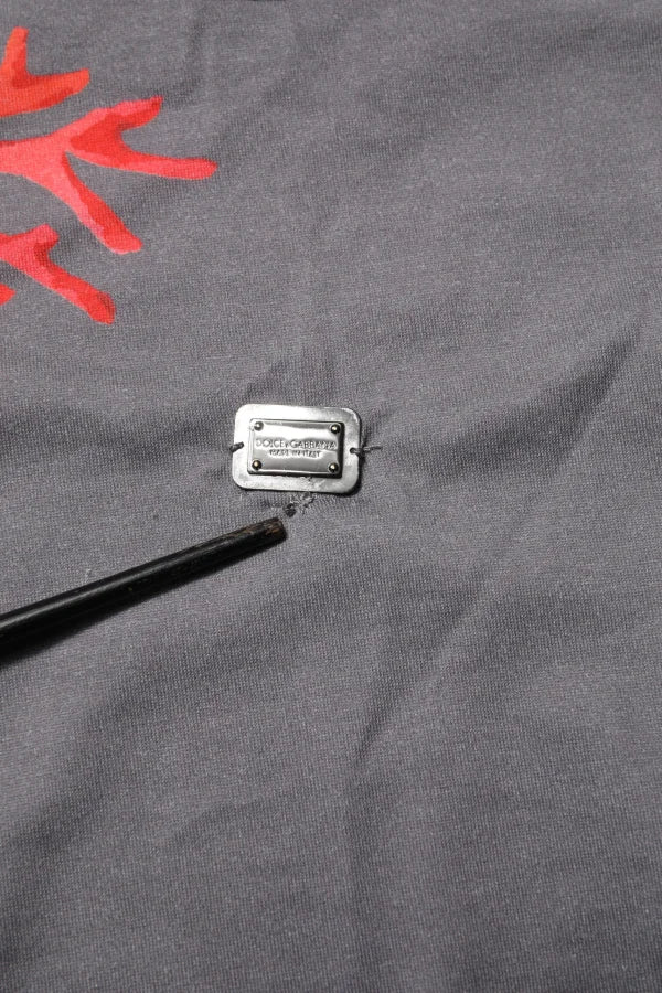 Dolce &amp; Gabbana Gray Cotton Coral Print Logo Plaque T-shirt
