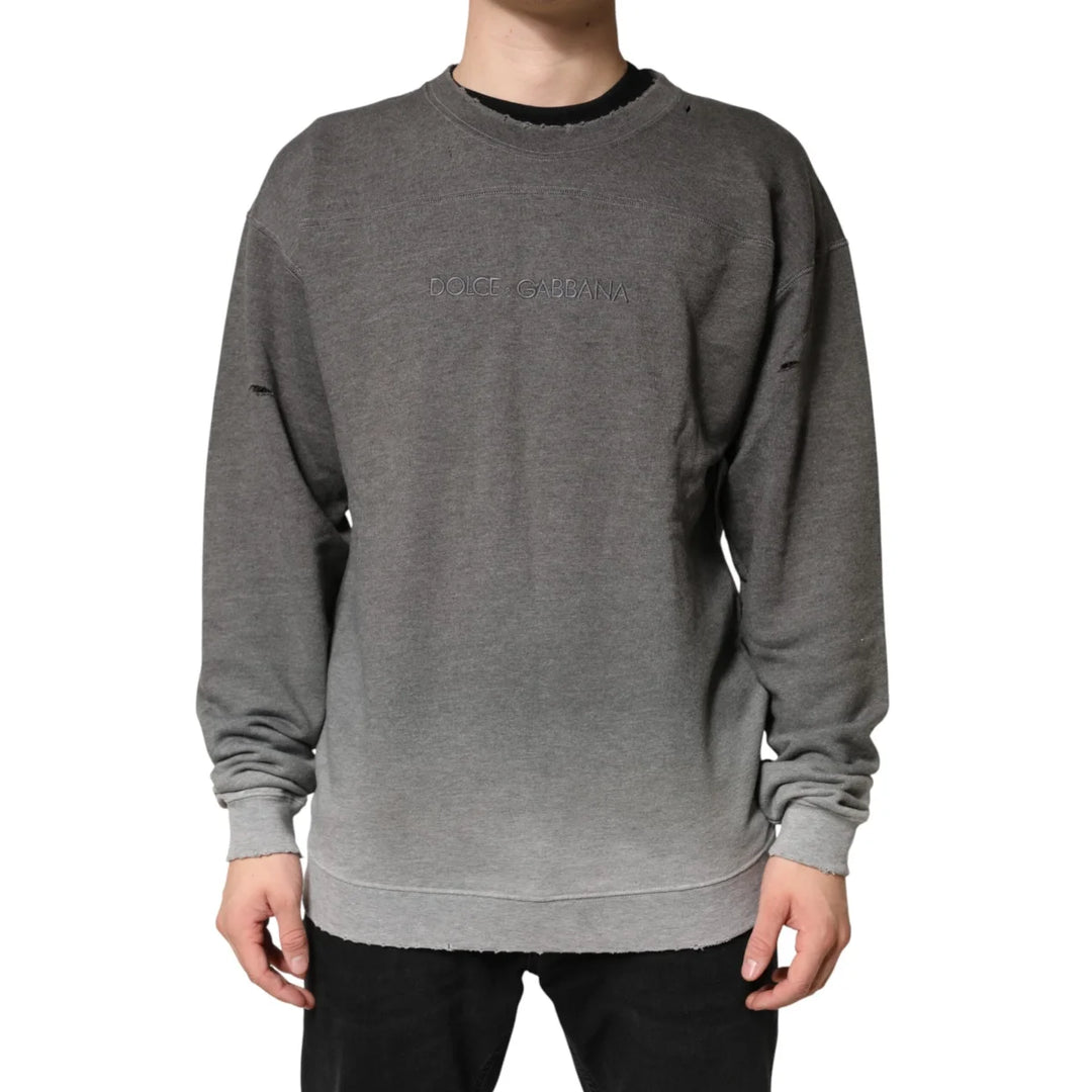 Dolce &amp; Gabbana Gray Cotton Crew Neck Men Sweatshirt Sweater
