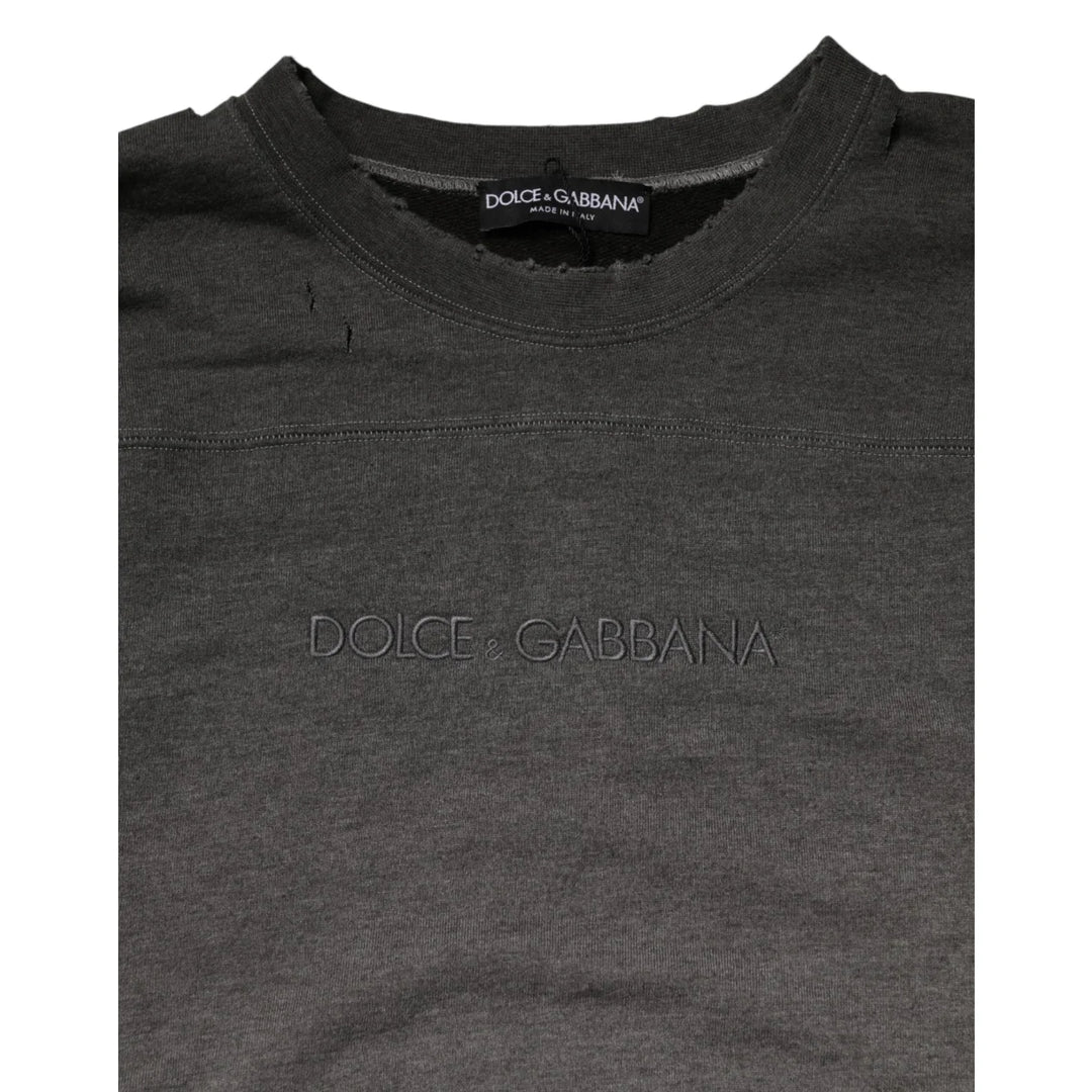 Dolce &amp; Gabbana Gray Cotton Crew Neck Men Sweatshirt Sweater