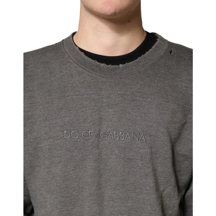 Dolce &amp; Gabbana Gray Cotton Crew Neck Men Sweatshirt Sweater