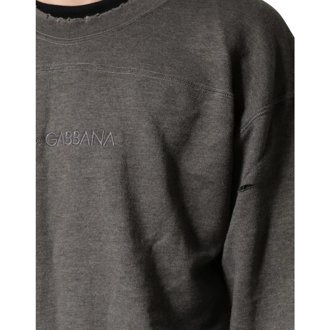Dolce &amp; Gabbana Gray Cotton Crew Neck Men Sweatshirt Sweater