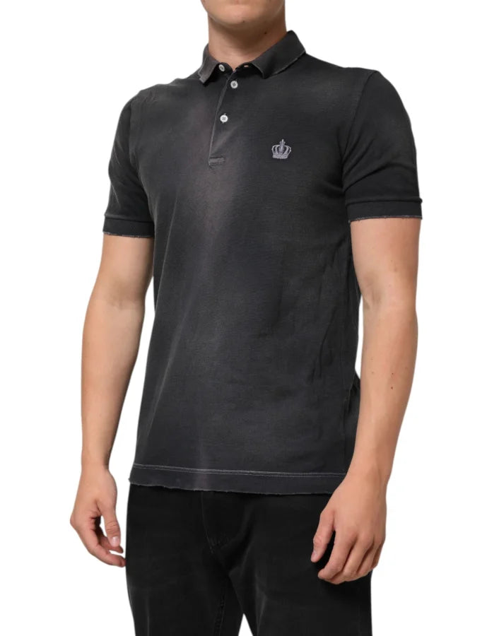 Dolce &amp; Gabbana Gray Cotton Crown Collared Men Polo T-shirt