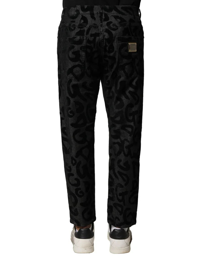 Dolce &amp; Gabbana Gray Cotton DG Logo Straight Men Denim Jeans