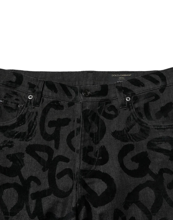 Dolce &amp; Gabbana Gray Cotton DG Logo Straight Men Denim Jeans