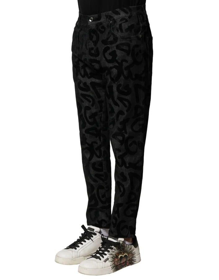 Dolce &amp; Gabbana Gray Cotton DG Logo Straight Men Denim Jeans