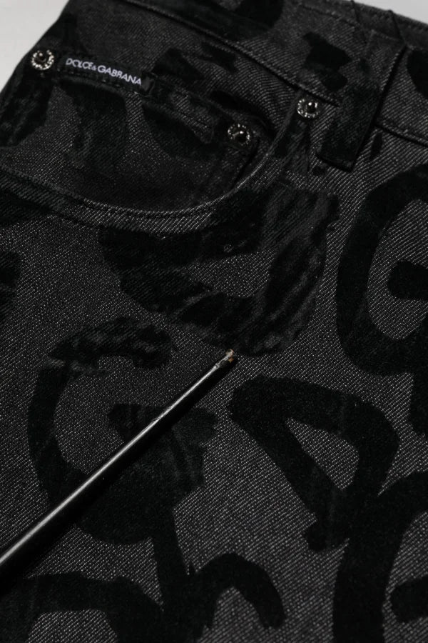 Dolce &amp; Gabbana Gray Cotton DG Logo Straight Men Denim Jeans
